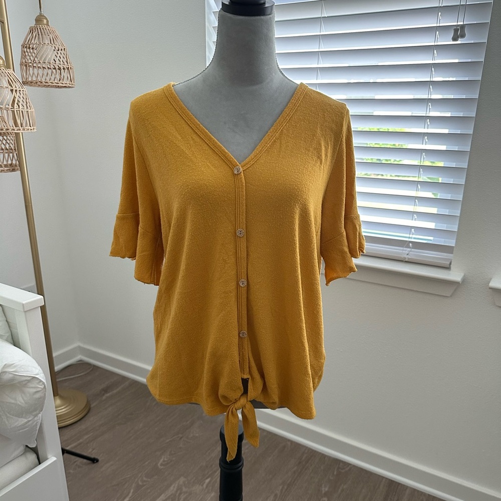 Yellow button down top size large